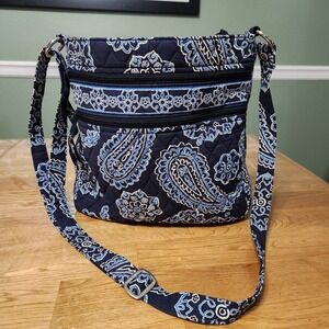 Vera Bradley Double Zip Hipster Blue Bandana Crossbody Purse Bag